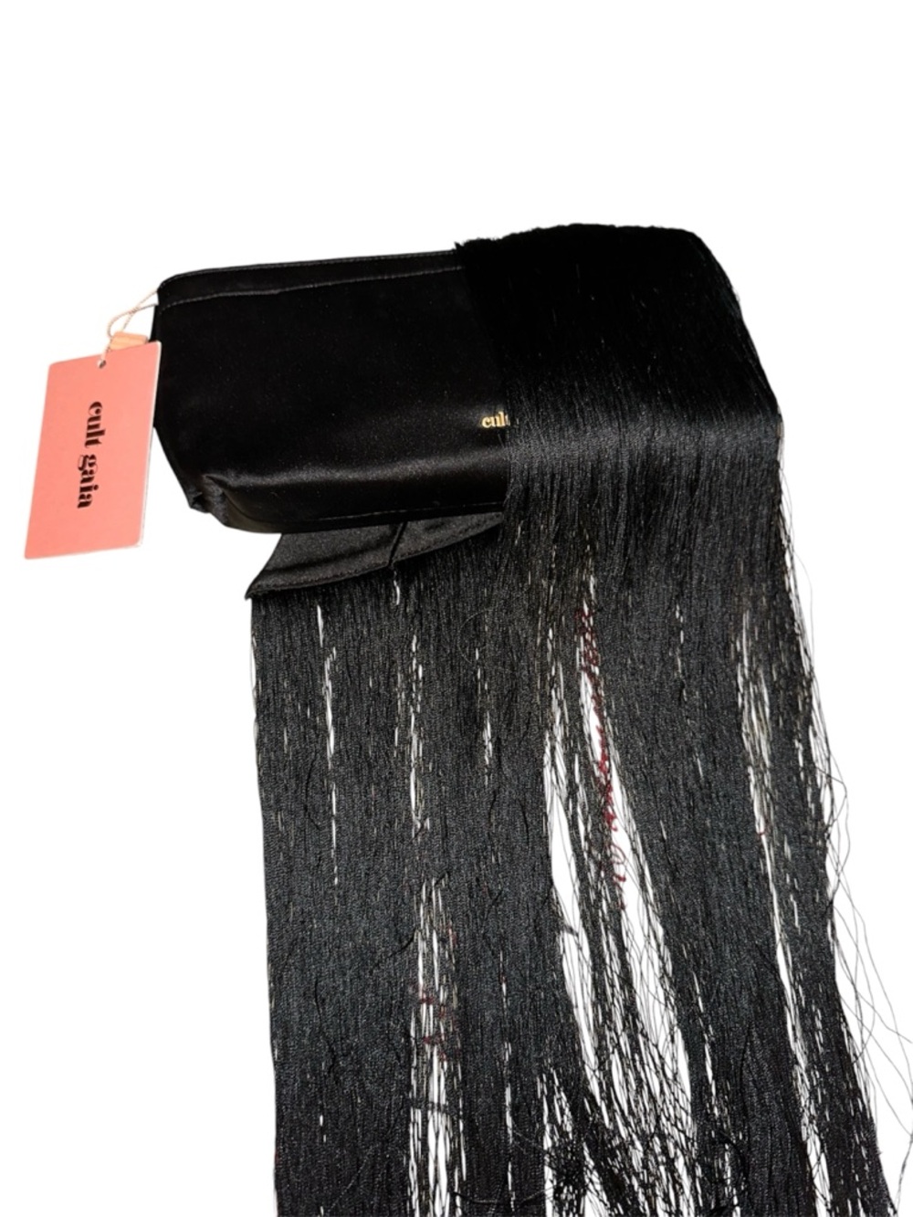 Cult Gaia Black Satin Fringe Bow Waist Belt - Picture 7 of 8